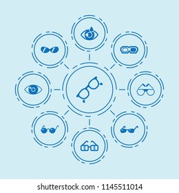 Set of 9 eye filled icons such as eye, 3d glasses, glasses, eye drop, glasses with dollar sign