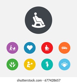 Set Of 9 Family Icons Set.Collection Of Expectant Mother, Heart, Look After And Other Elements.