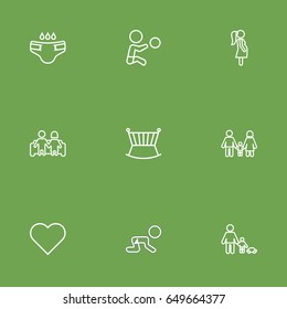Set Of 9 Family Outline Icons Set.Collection Of Diaper, Pregnant Woman, Family And Other Elements.