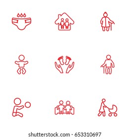 Set Of 9 Family Outline Icons Set.Collection Of Boy, Baby, Couple And Other Elements.
