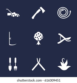 Set Of 9 Farm Icons Set.Collection Of Lawn Mower, Plant, Cutter And Other Elements.