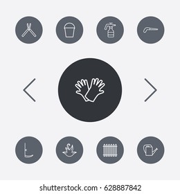 Set Of 9 Farm Outline Icons Set.Collection Of Shears, Palisade, Arm-Cutter And Other Elements.