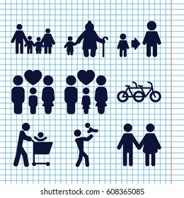 Set of 9 father filled icons such as son and father, family, old woman and child