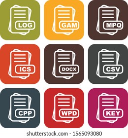 Set Of 9 File Format Icons For Mobile Application and websites
