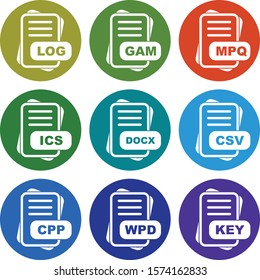 Set Of 9 File Format Icons For Mobile Application and websites
