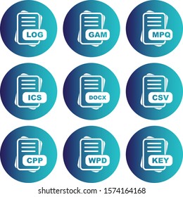 Set Of 9 File Format Icons For Mobile Application and websites

