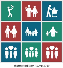   set of 9   filled icons such as family, couple with newborn