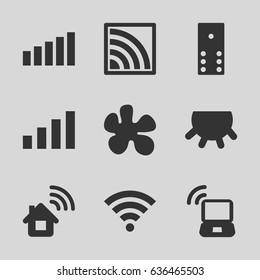 Set of 9 filled icons such as udder, wi-fi, signal, laptop signal, home connection, domino