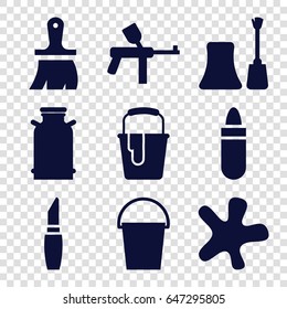 Set of 9 filled icons such as canister, lipstick, nail polish, splash, brush