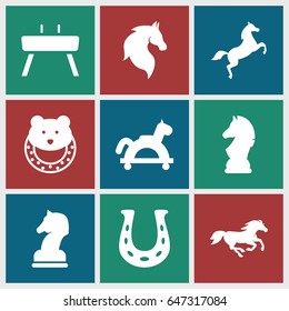 Set of 9 filled icons such as horse, baby toy