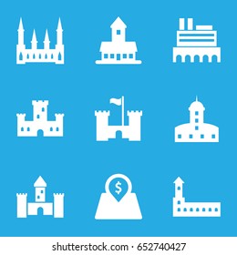 set of 9 filled icons such as castle