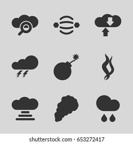 Set of 9 filled icons such as thunder, explosion, rain, smoke