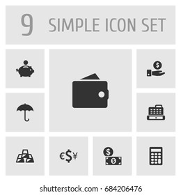 Set Of 9 Finance Icons Set.Collection Of Purse, Money, Calculate And Other Elements.