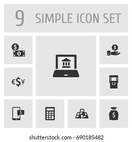Set Of 9 Finance Icons Set.Collection Of Online Banking, Ingot, Terminal And Other Elements.