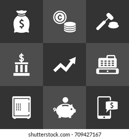 Set Of 9 Finance Icons Set.Collection Of Grown, Building, Cash And Other Elements.