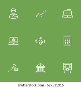 Set Of 9 Finance Outline Icons Set.Collection Of Grow Up, Exchange, Cash Register And Other Elements.