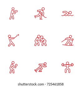 Set Of 9 Fitness Outline Icons Set.Collection Of Puck, Stick, Ski Running And Other Elements.
