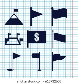 Set of 9 flag filled icons such as gold flag