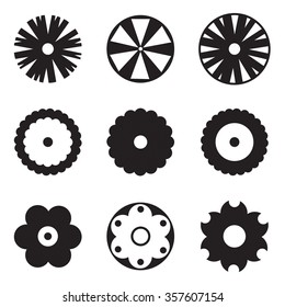 Set of 9 flat icon flower, icons silhouette, isolated. Pretty retro design for stickers, labels, logo, tags, gift wrapping paper patterns.
