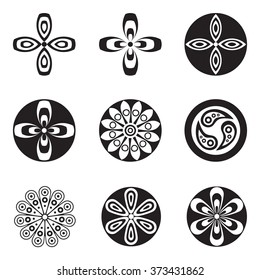 Set of 9 flat icon flower, icons silhouette, isolated. Pretty retro design for stickers, labels, logo, tags, gift wrapping paper patterns.