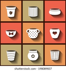 Set of 9 flat icons with flower pots. Eps10