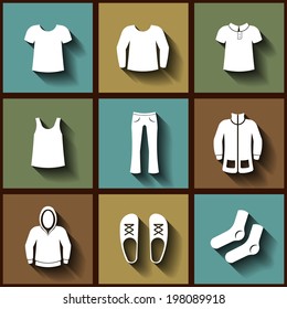 Set of 9 flat icons of men clothing. Eps10