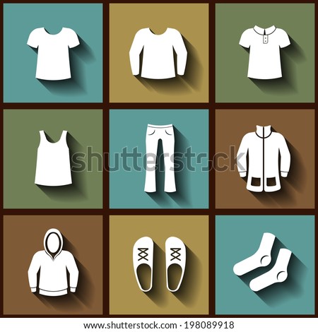 Set of 9 flat icons of men clothing. Eps10