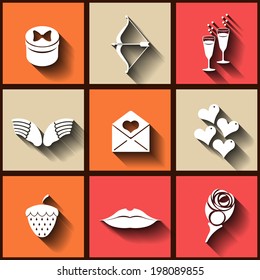 Set of 9 flat icons of Valentine's day symbols. Eps10