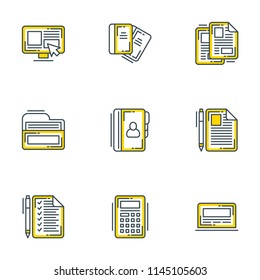 Set of 9 flat line business icons. Flat line illustration concept for web banner and printed materials. Vector illustration
