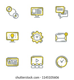 Set of 9 flat line business icons. Flat line illustration concept for web banner and printed materials. Vector illustration