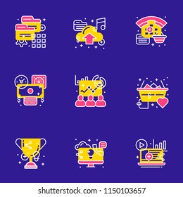 Set of 9 flat line business icons. Flat line illustration concept for web banner and printed materials. Vector illustration