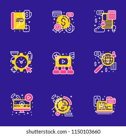 Set of 9 flat line business icons. Flat line illustration concept for web banner and printed materials. Vector illustration