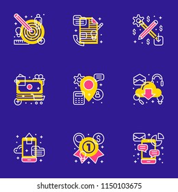 Set of 9 flat line business icons. Flat line illustration concept for web banner and printed materials. Vector illustration