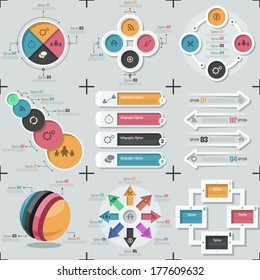 Set Of 9 Flat Minimal Infographic Templates. Vector. Can Be Used For Web Design, Workflow Layout, Social Media, Entertainment And Games.