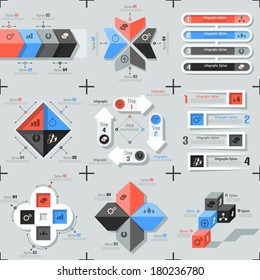 Set of 9 flat minimal infographic templates. Vector. Can be used for web design, workflow layout, social media, entertainment and games.