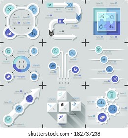 Set of 9 flat minimal infographic templates. Vector. 