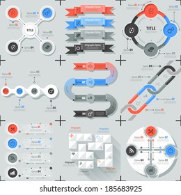 Set of 9 flat minimal infographic templates. Vector. Can be used for web design, workflow layout, social media, entertainment and games.