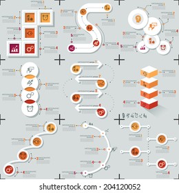 Set of 9 flat minimal infographic templates. Vector. 