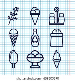 Set of 9 flavor outline icons such as deel, ice cream, pepper