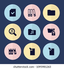Set of 9 folder filled icons such as folder protection, file, binder, serach music