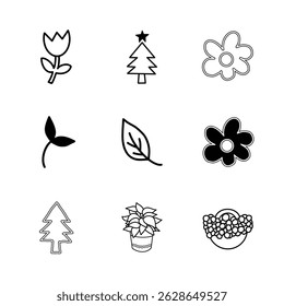 Set of 9 foliage icons of flower, leaf, and tree icon illustration