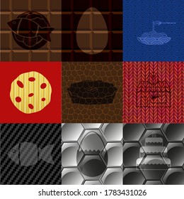 Set of 9 food icons. Delicate background. Vector illustration. 