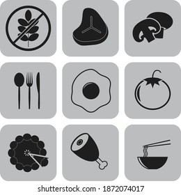 Set of 9 food icons. Exquisite background. Artistic illustration. 