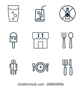Set Of 9 Food Icons. Includes Restroom, Soda Drink, Restaurant And Other Symbols. Beautiful Design Elements. Set Of 9 Food Icons. Includes Restroom, Soda Drink, Restaurant And Other Symbols. Beautiful Design Elements.