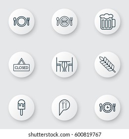 Set Of 9 Food Icons. Includes Lolly, Check In, Fresh Dining And Other Symbols. Beautiful Design Elements.