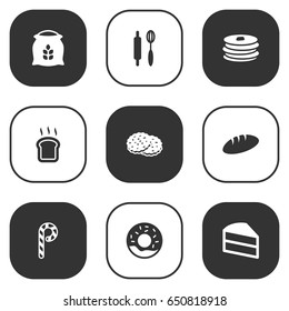 Set Of 9 Food Icons Set.Collection Of Slice Bread, Crepe, Doughnut And Other Elements.