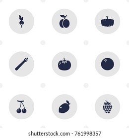 Set Of 9 Food Icons Set.Collection Of Ketchup, Cherry, Lime And Other Elements.