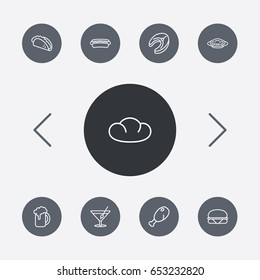Set Of 9 Food Outline Icons Set.Collection Of Sandwich, Beer, Hotdog Elements.