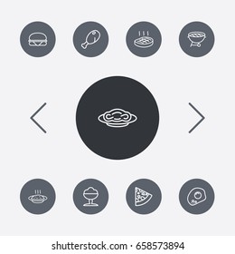 Set Of 9 Food Outline Icons Set.Collection Of Sandwich, Chicken Leg, Pepperoni Elements.