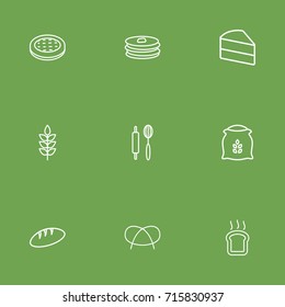 Set Of 9 Food Outline Icons Set.Collection Of Bread, Apple Pie, Flour And Other Elements.